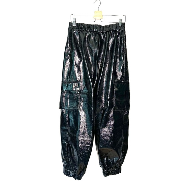 Princess Polly X Olivia Jade | Black Faux Leather Cargo Joggers Size 10 - Picture 3 of 8